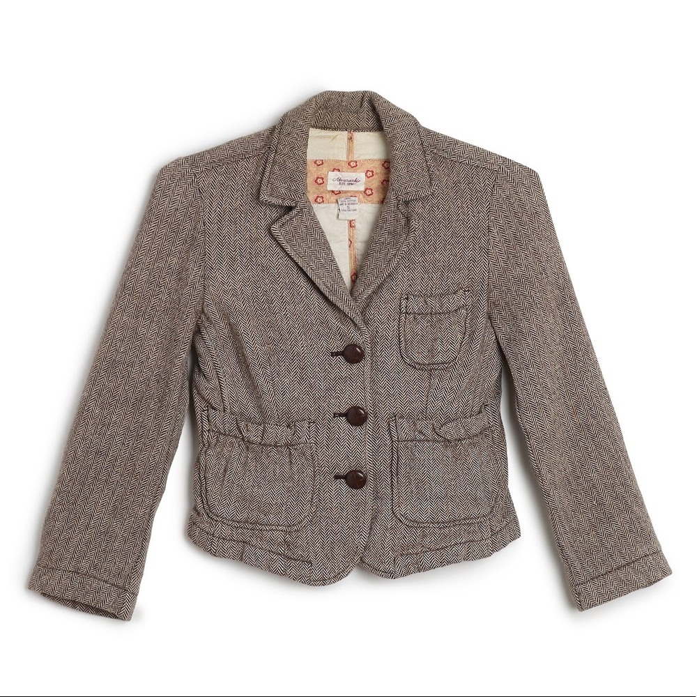 ABERCROMBIE CROPPED HERRINGBONE BLAZER